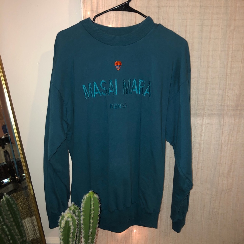 Teal vintage crew neck embroidered
